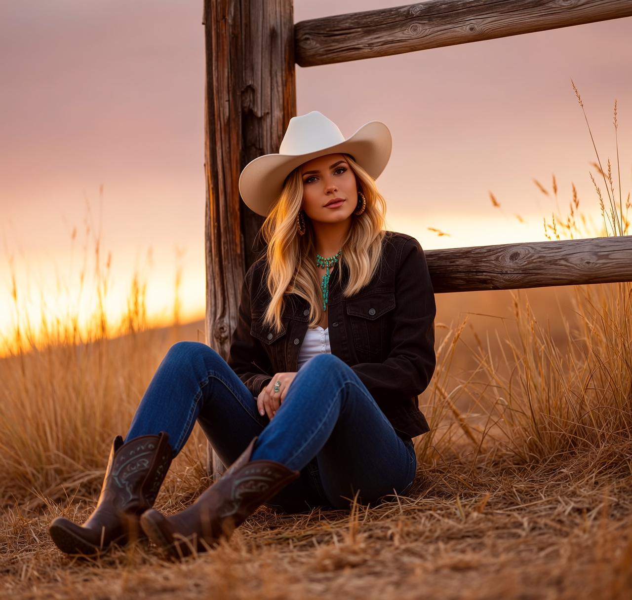Denim Jacket Rustic Fence Portrait