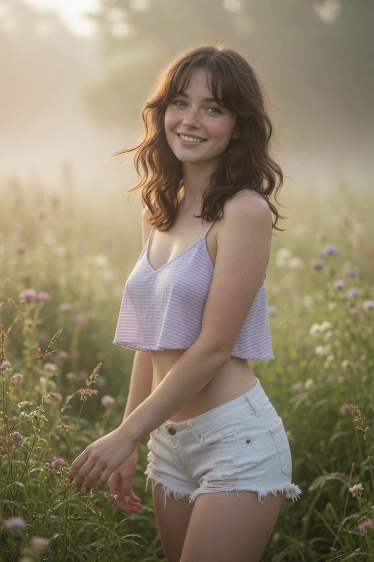 Wildflower Meadow Golden Hour Mist