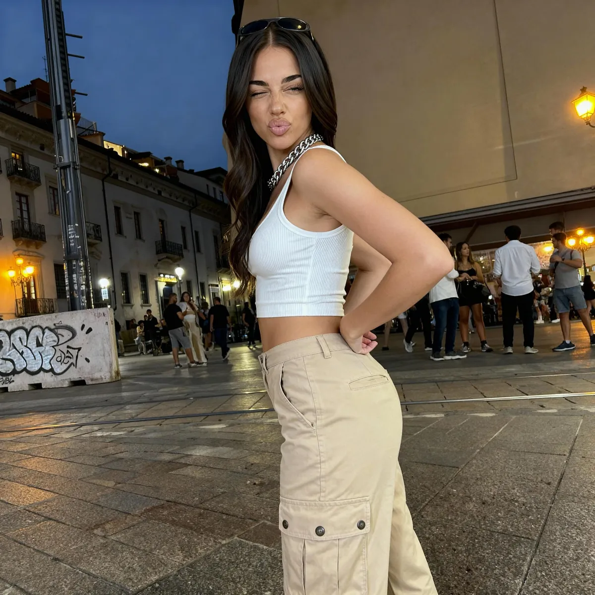 European City Square Dusk Kiss Pose