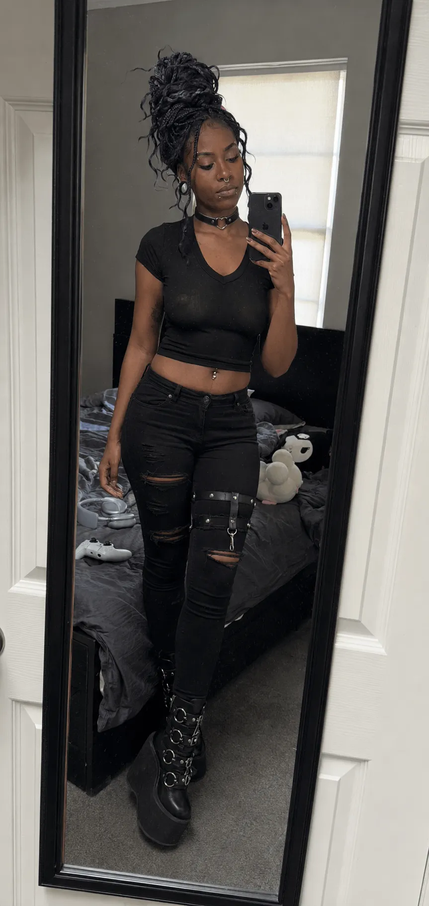 Piercings And Necklace In A Mirror Selfie