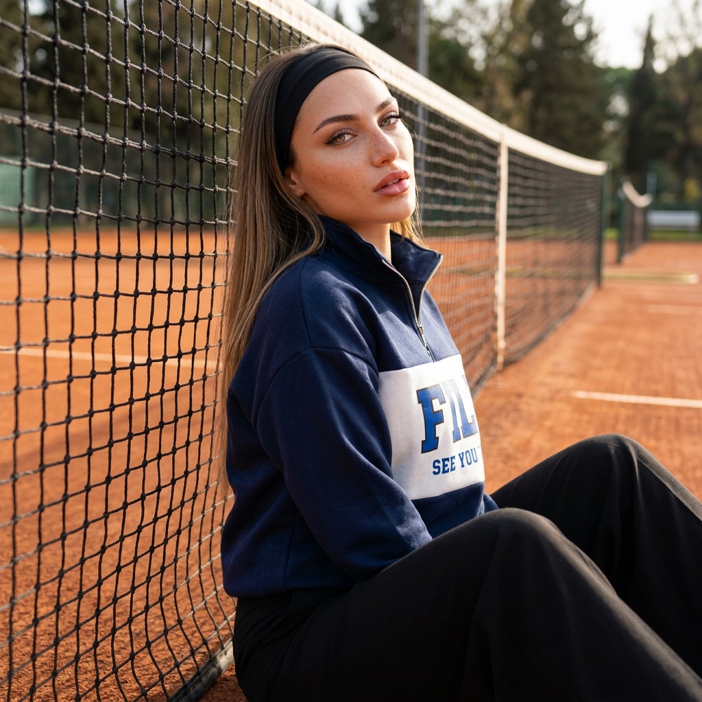 Tennis Court Fashion Portrait Confident Pose