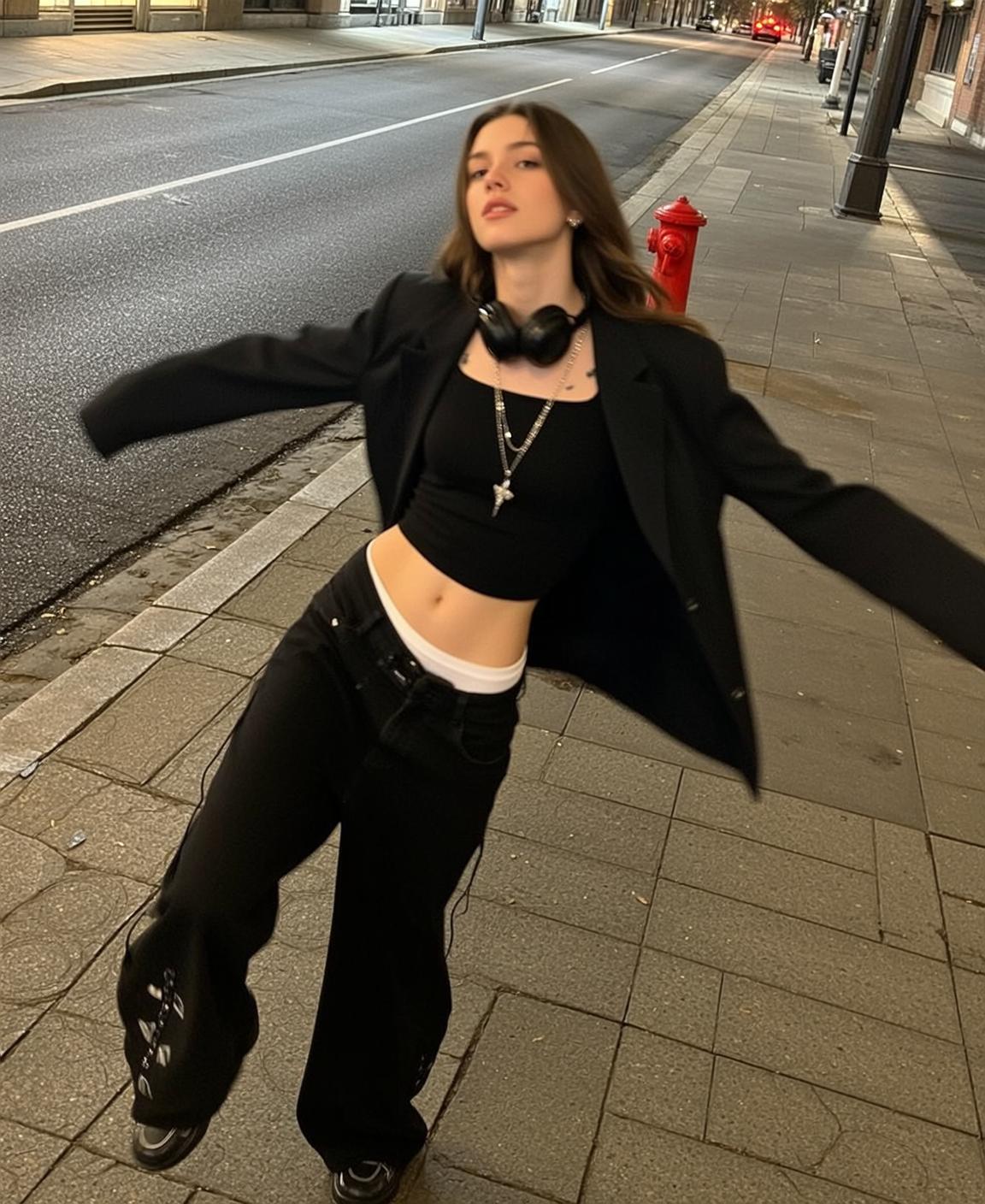 Black Blazer Night Street Pose
