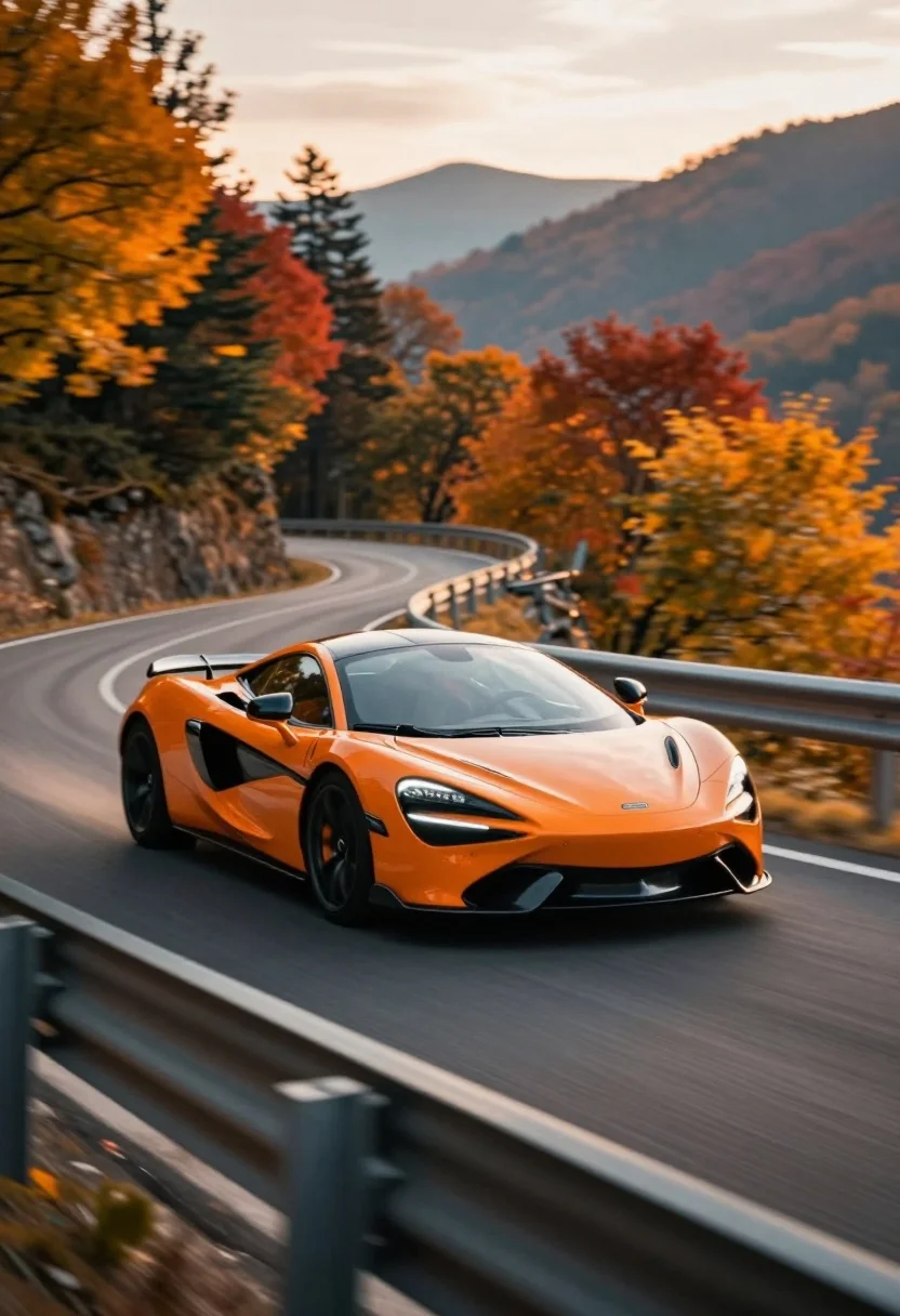 Sleek Orange Sports Car Speeds Along Winding Mountain Road During