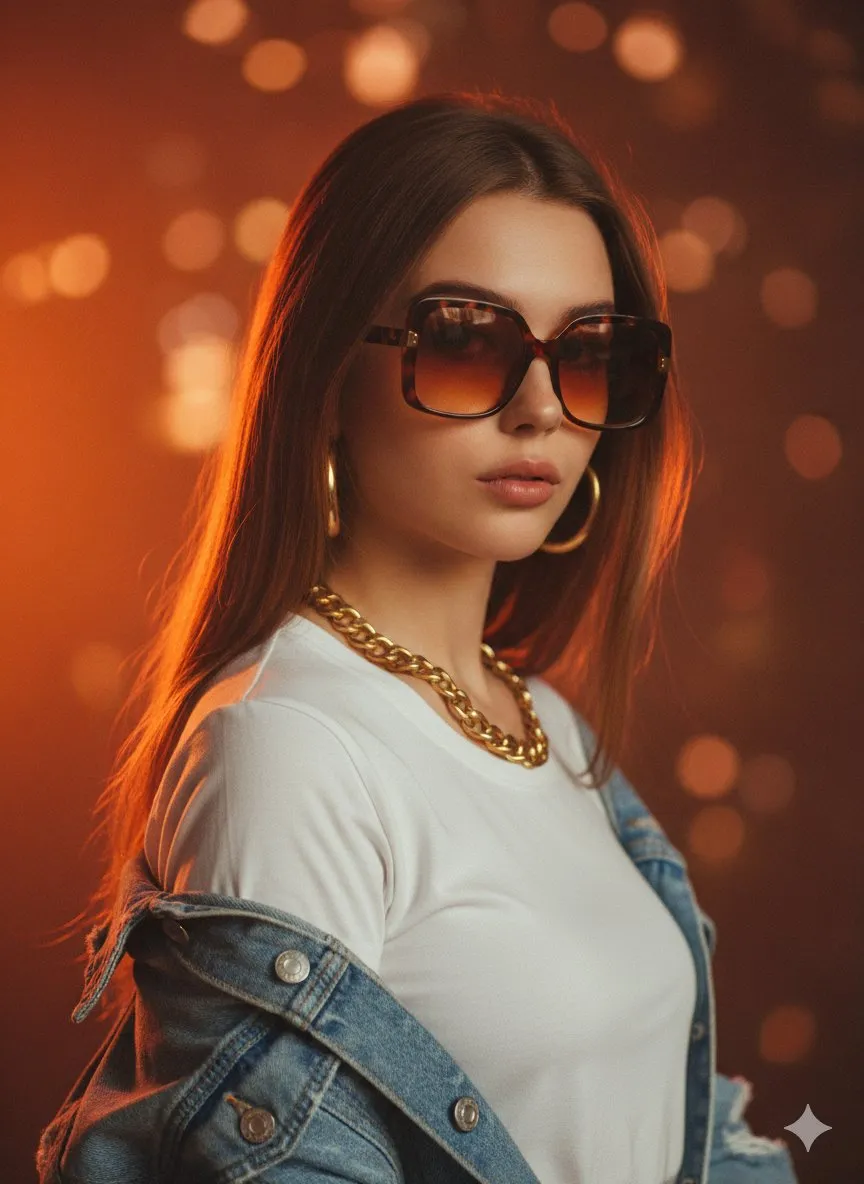 Sunglasses Earrings And Necklace In Denim Portrait