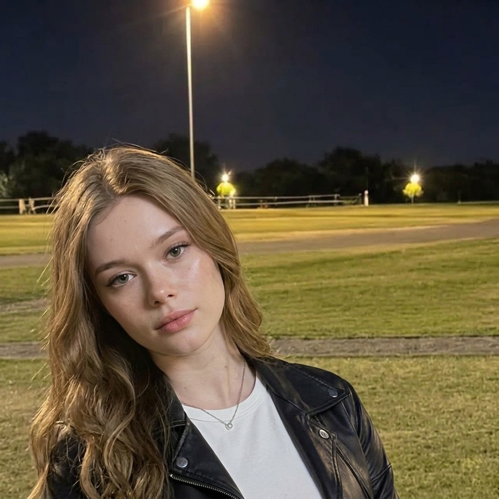 Night Field Streetlights Black Leather Jacket