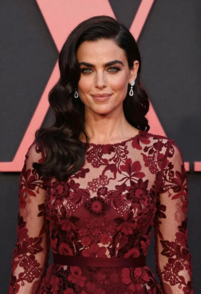 Glamorous Woman With Dark Wavy Hair And Striking Green Eyes