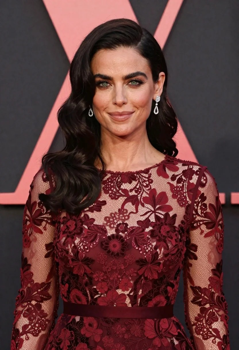 Glamorous Woman With Dark Wavy Hair And Striking Green Eyes reference photo