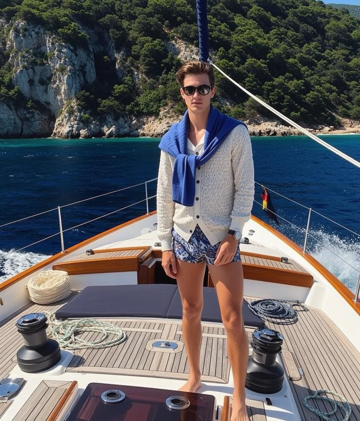 World Young Stands Deck Sailboat Facing Forward