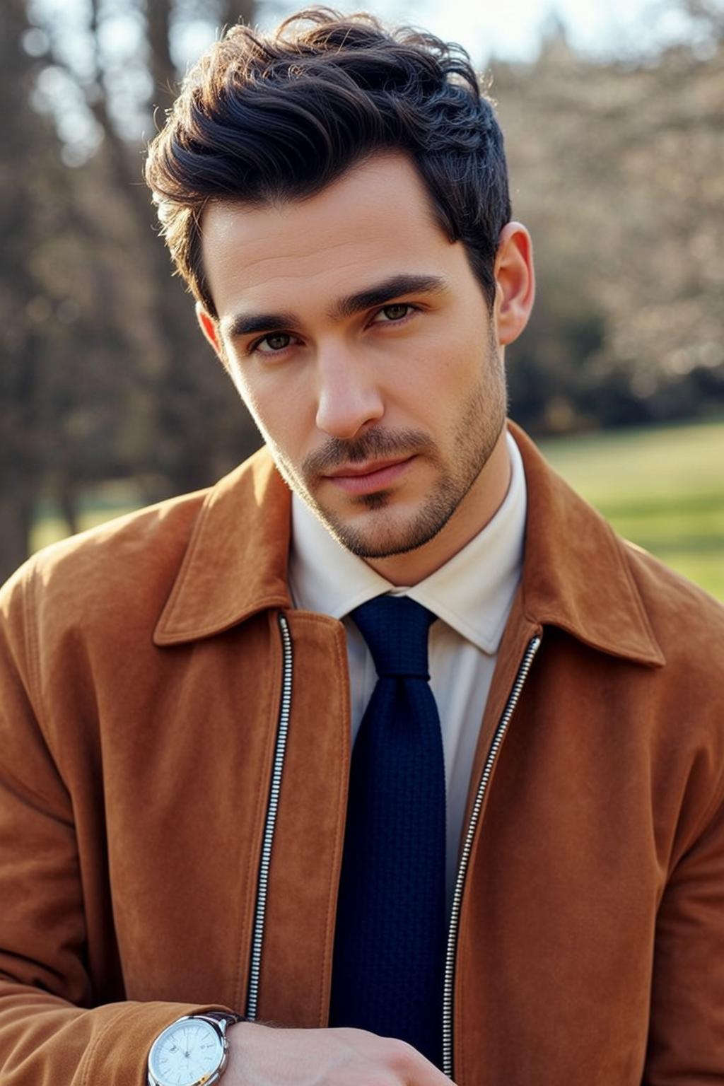 Handsome Dark Brown Wavy Styled Fair Stubble
