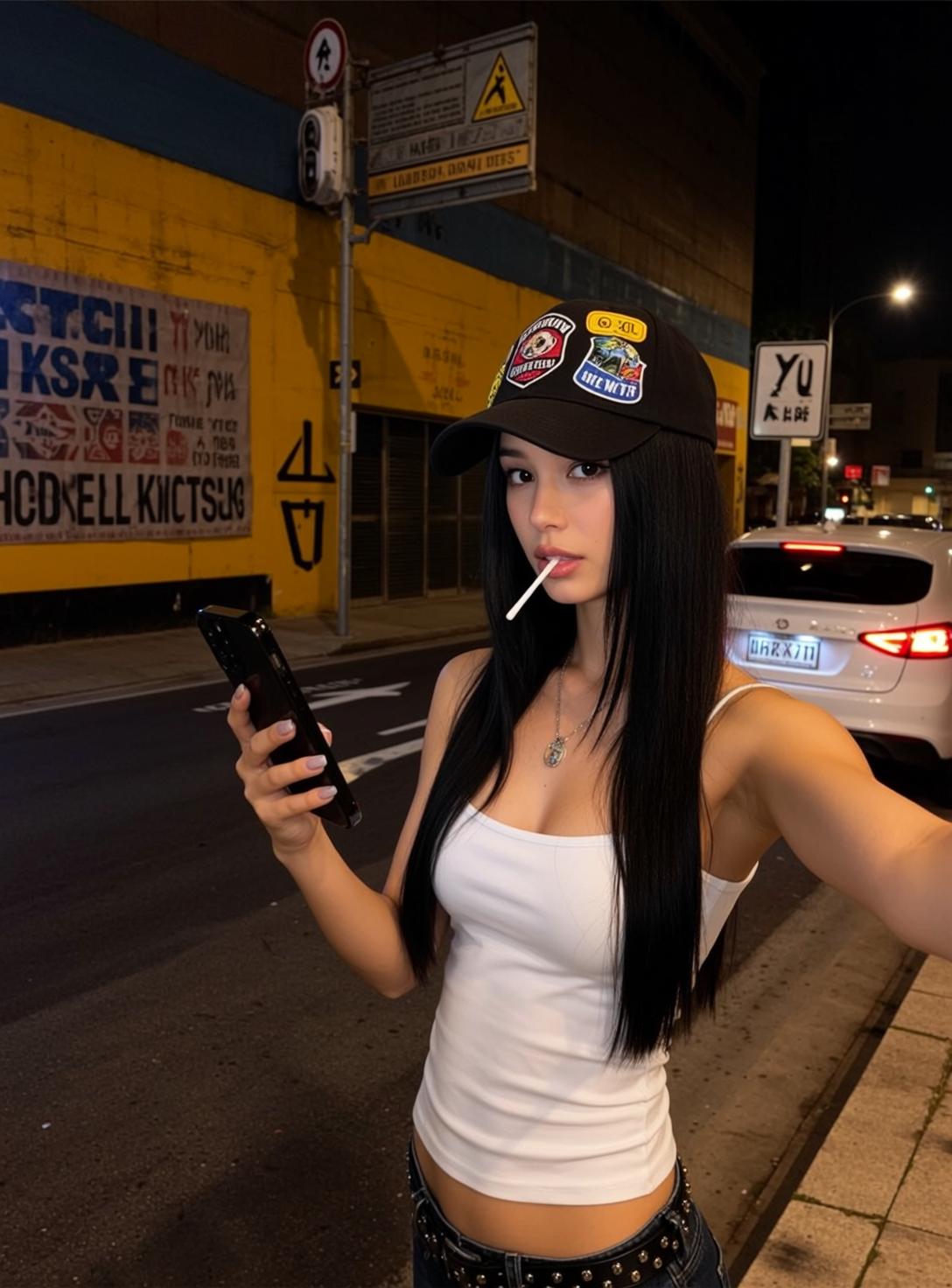 Explore Stands City Street Night Holding Smartphone