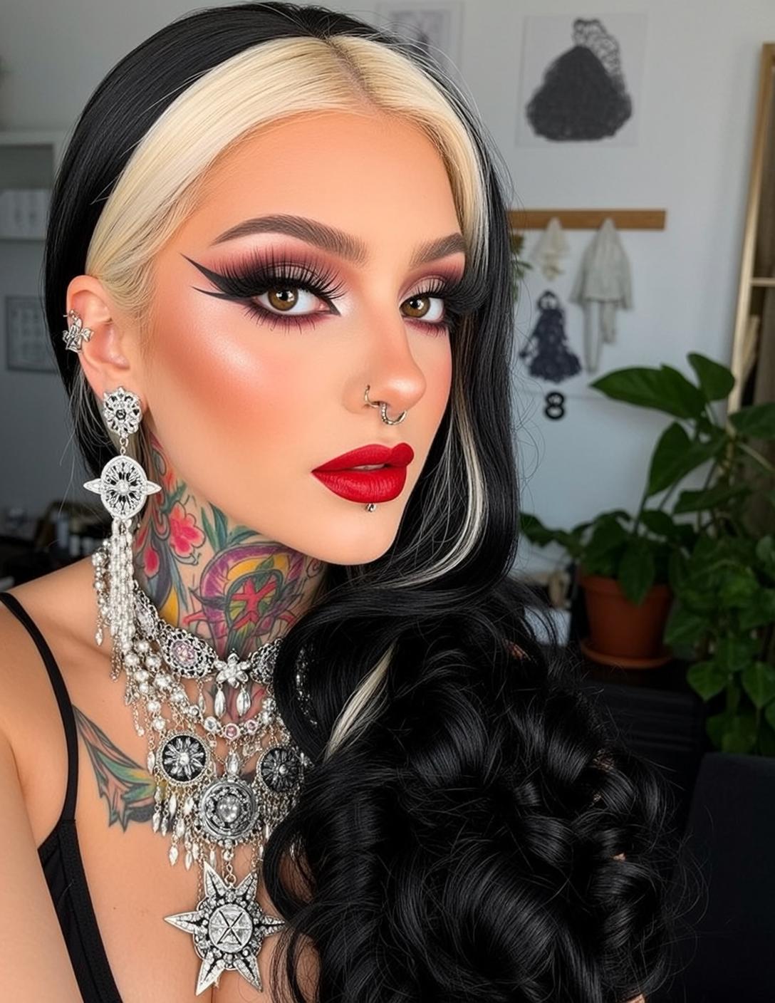 Makeup Photorealistic Young Striking Split-dyed Black Platinum