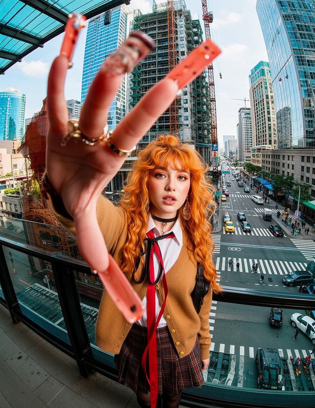 Schoolgirl Cardigan City Balcony Look