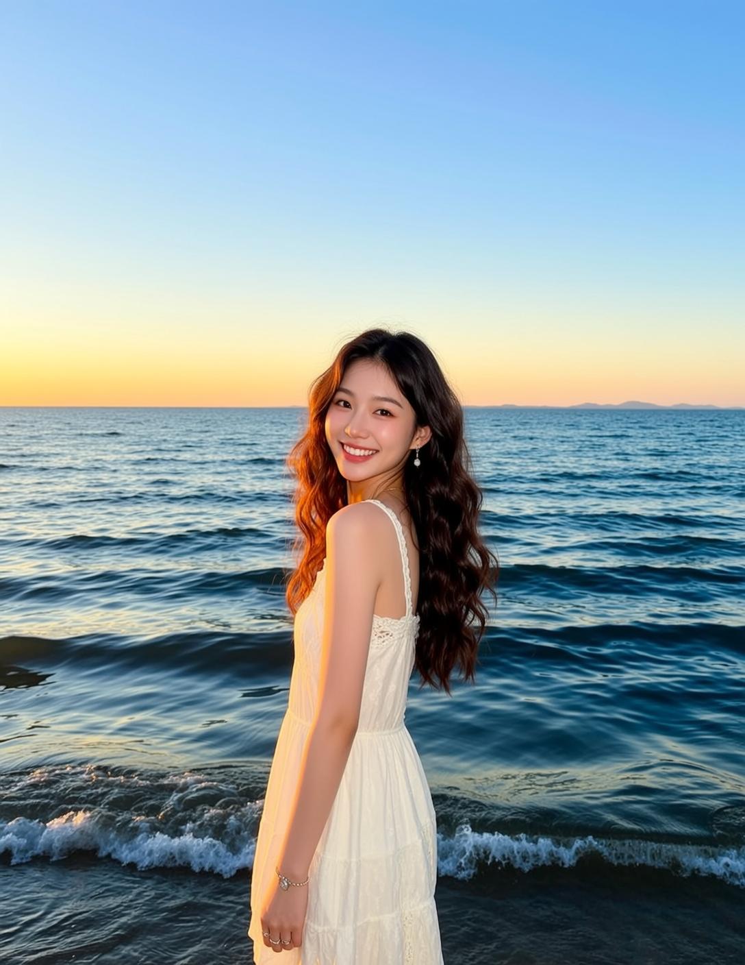 White Lace Dress Beach Smile