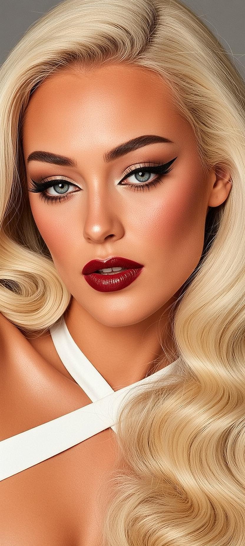Makeup Close-up Shows Her Head Slightly Tilted