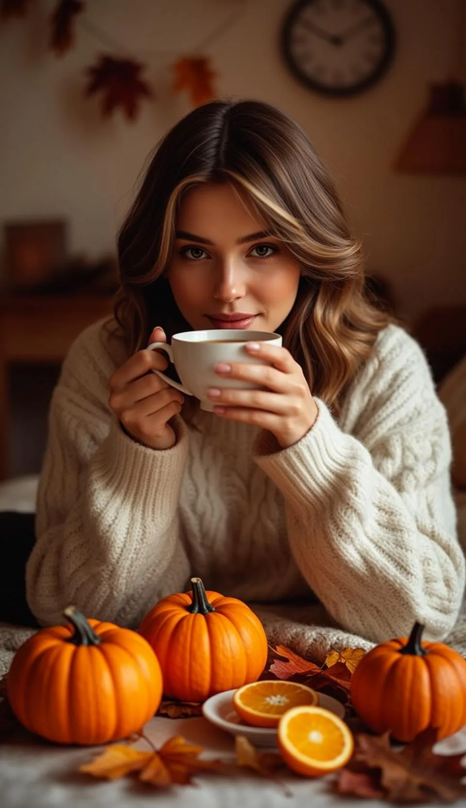 Autumn Young Long Wavy Brown Blonde Highlights