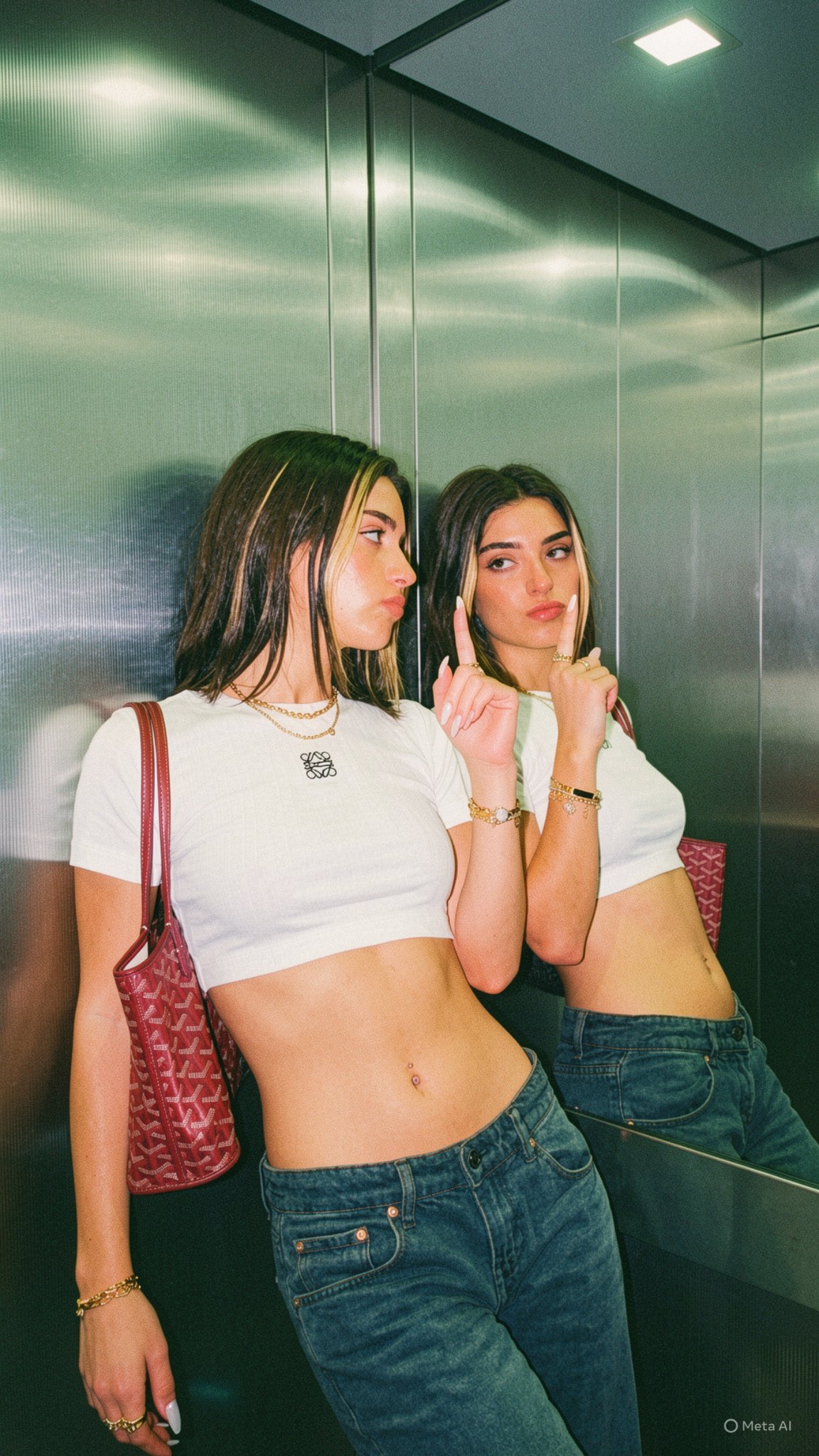 Modern Elevator With Red Tote Bag