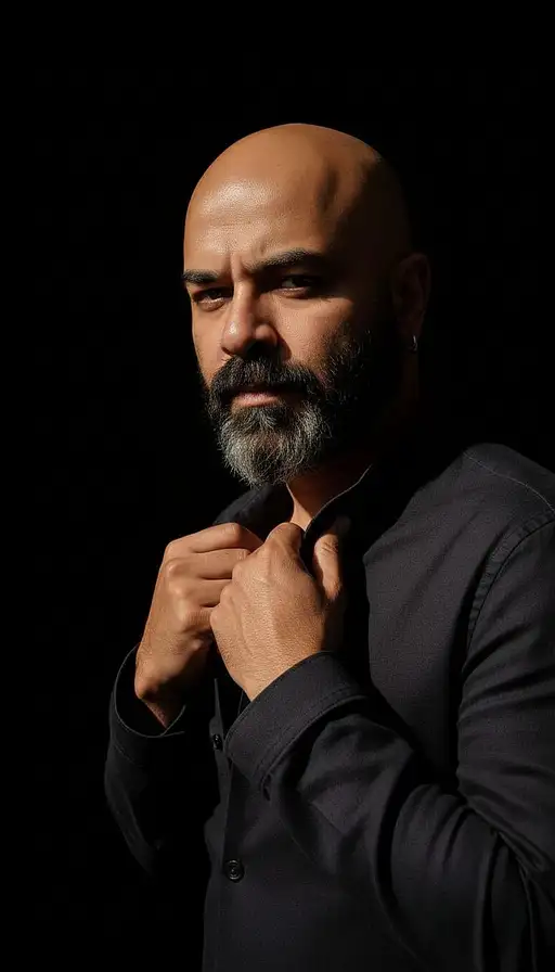 Dramatic Low-key Portrait Young Man With Neatly Groomed Beard Standing
