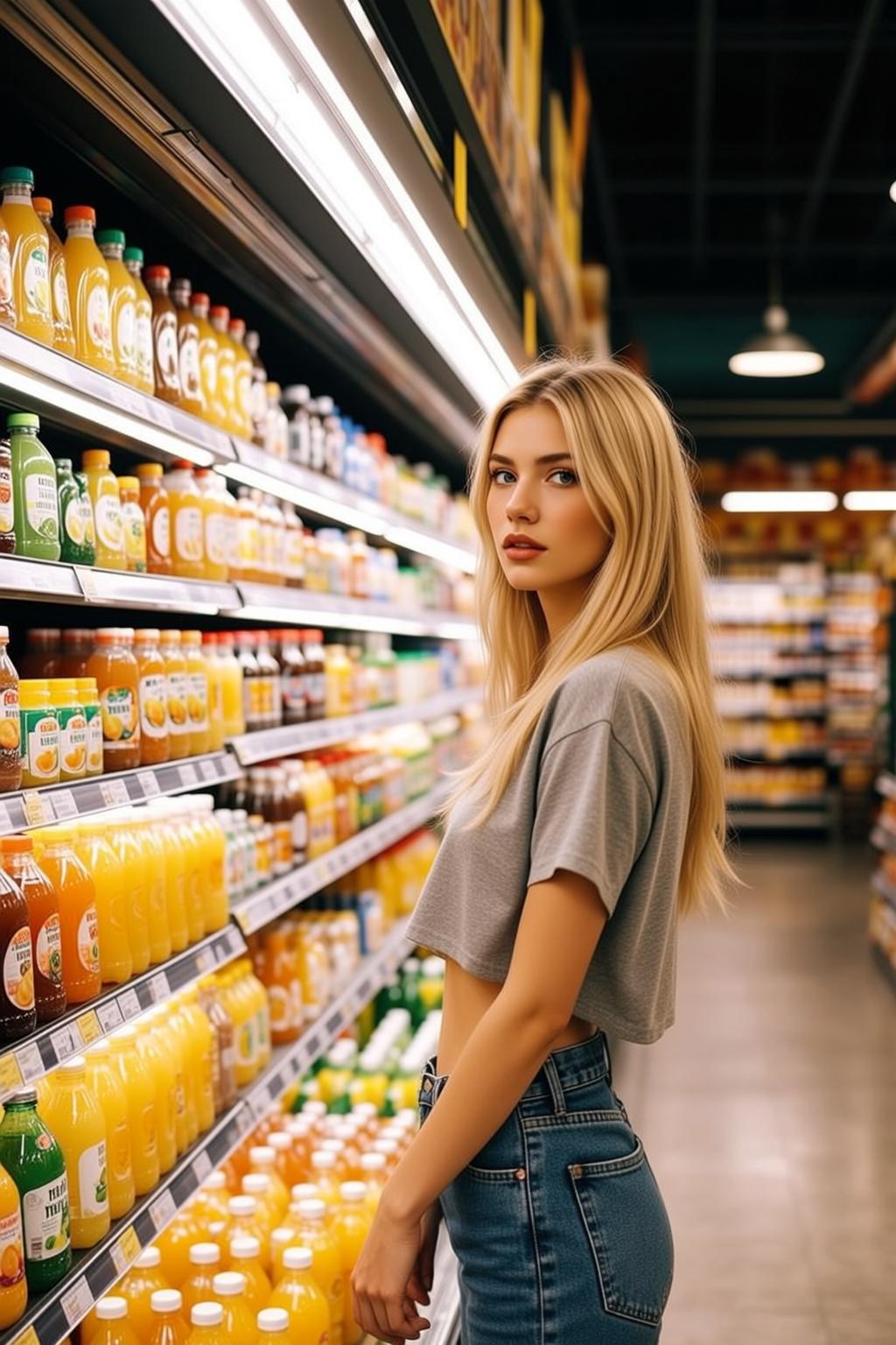 Explore Stands Grocery Store Aisle Turned Three-quarters