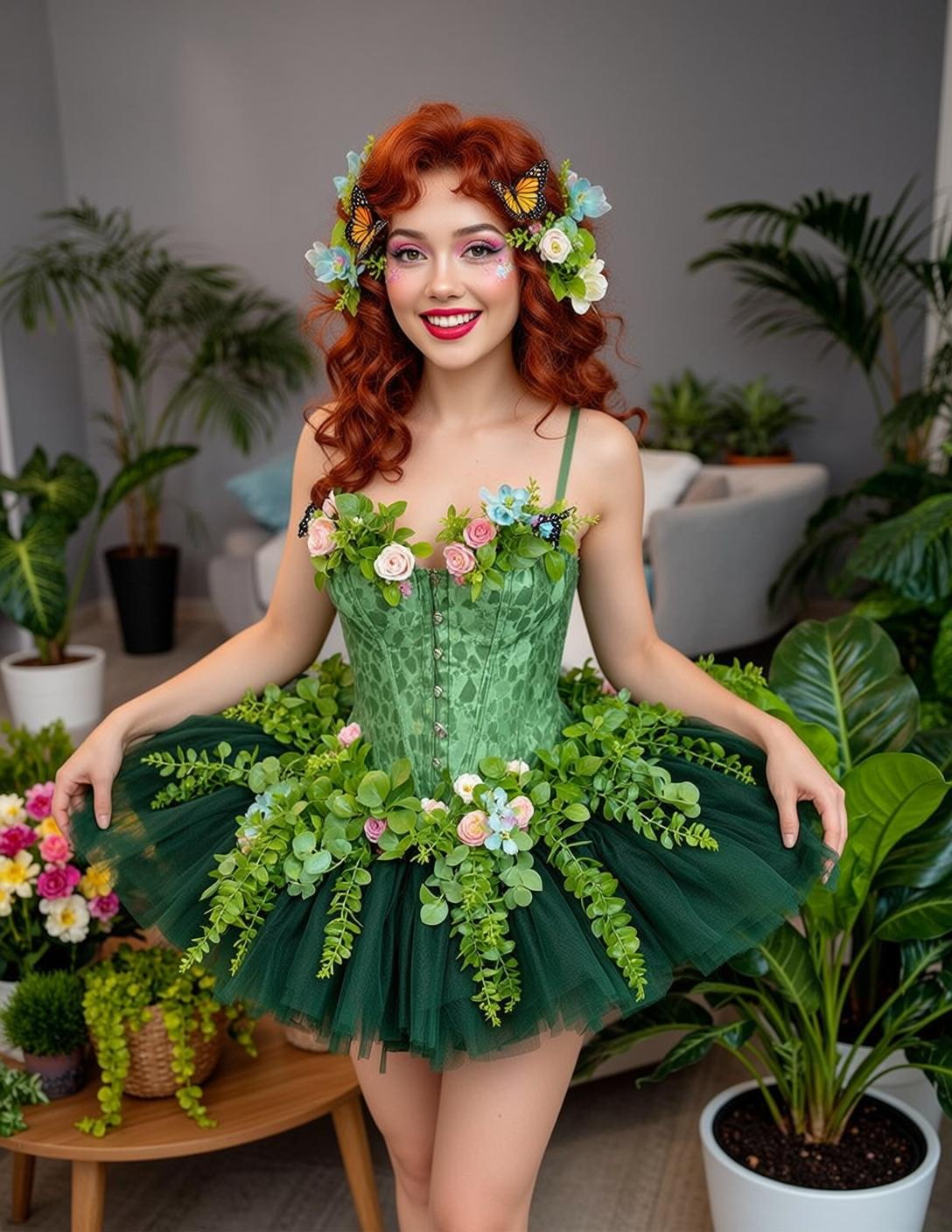 Fairycore Young Long Curly Red Fair Green