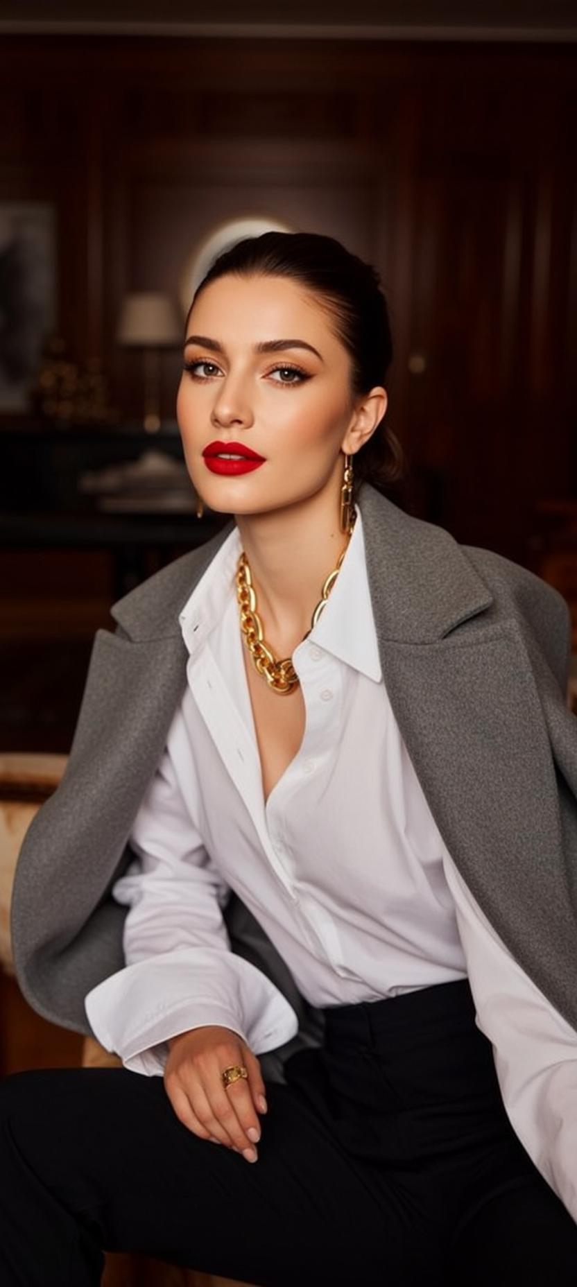 Luxury Dark Brown Pulled Back Fair Makeup