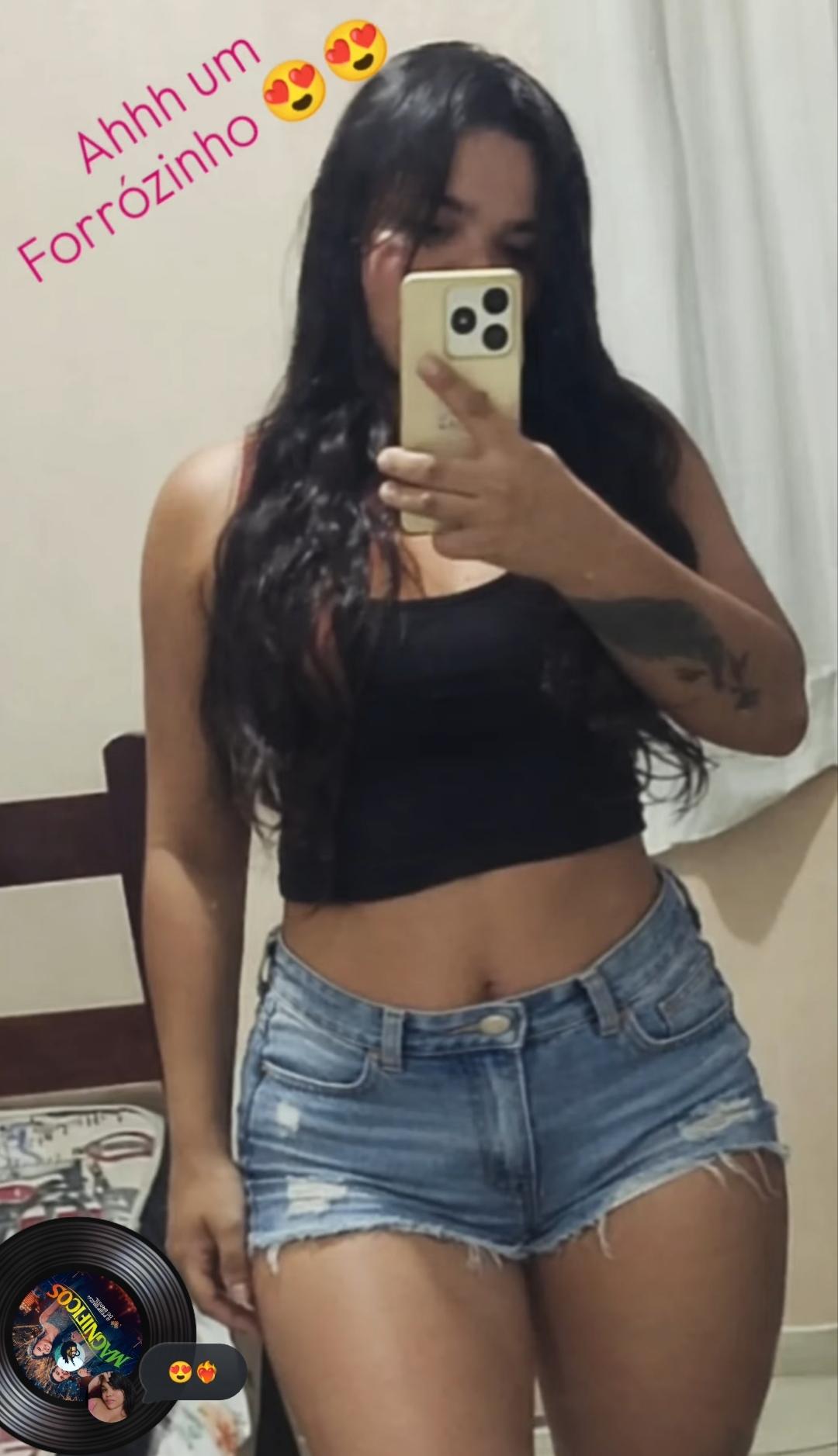 Mirror Selfie Bedroom Dark Hair Crop Top Denim Shorts