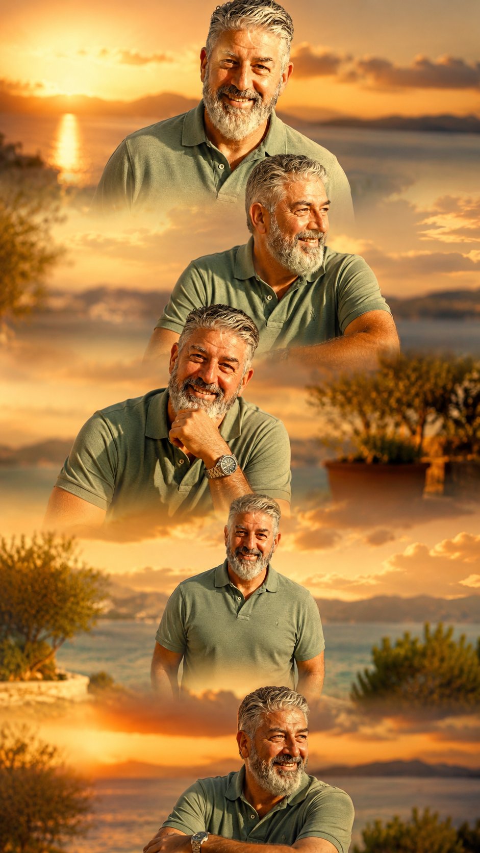 Polo Shirt Five Poses Mediterranean Coast Golden Hour
