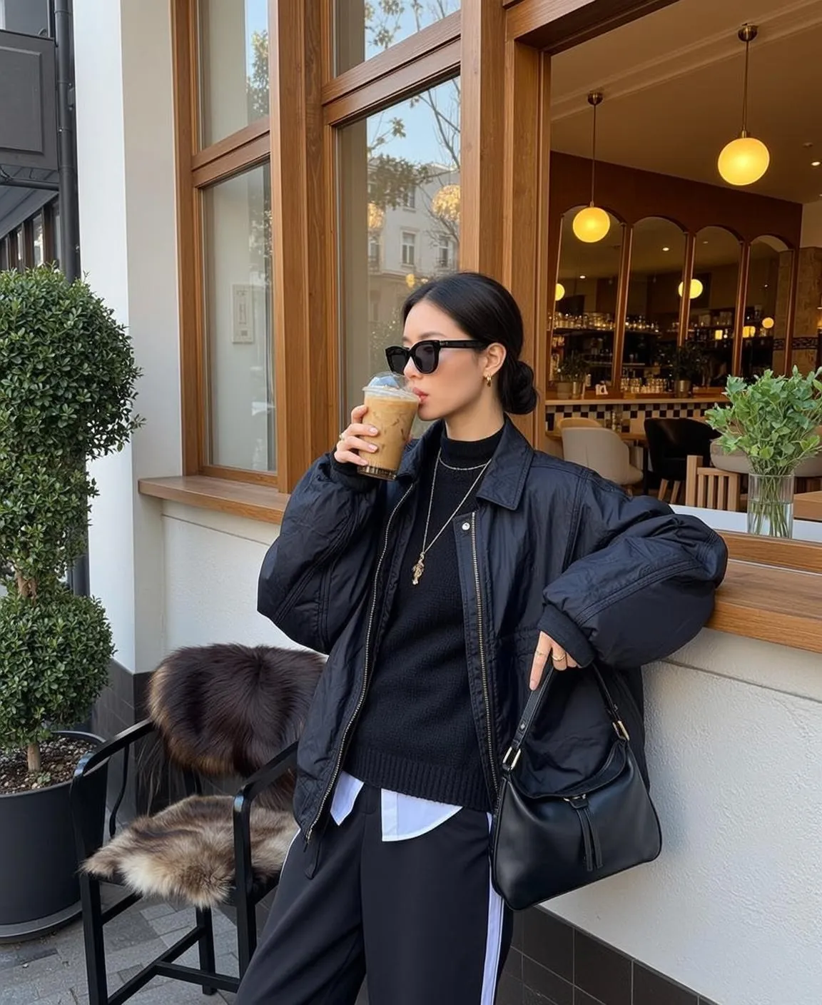 Sunglasses Earrings And Necklace In Cafe Portrait