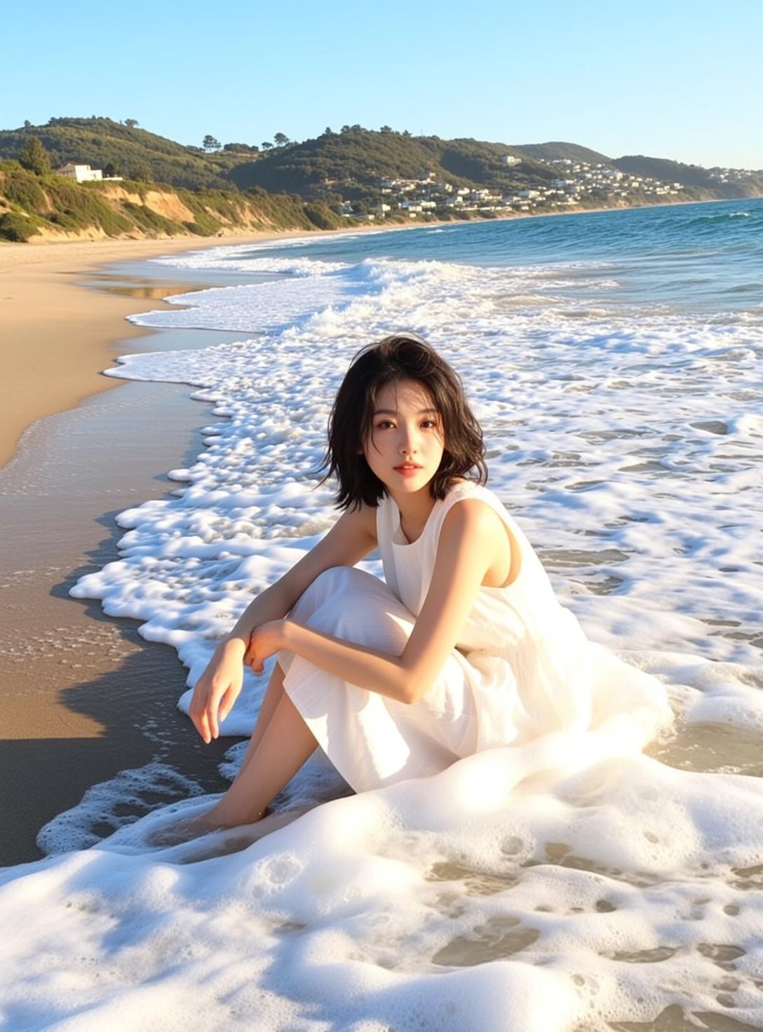 White Dress Wet Sand Sunset