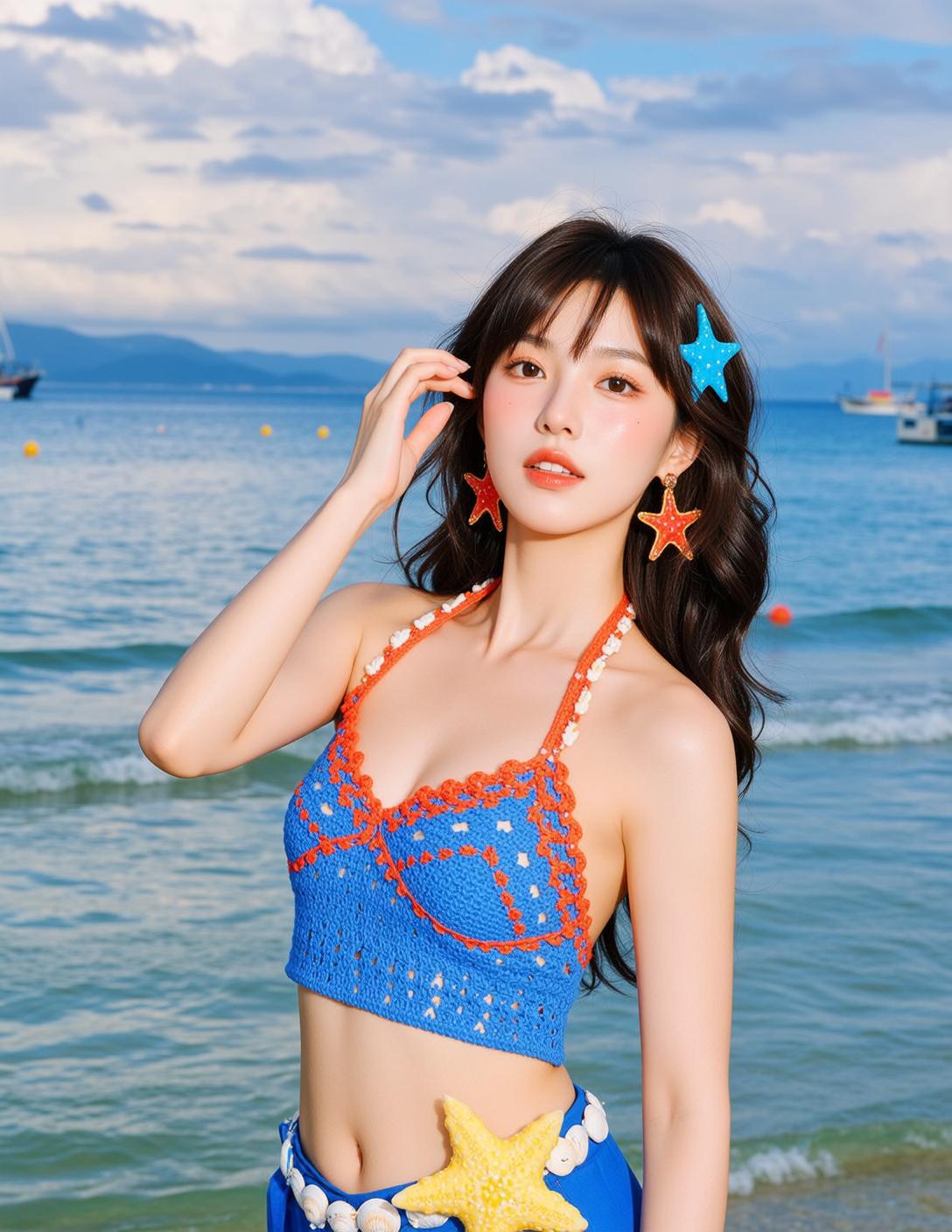 Blue Crochet Starfish Beach Look