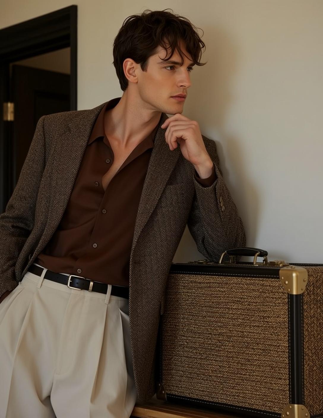 World Leaning Against Light-colored Wall His Left