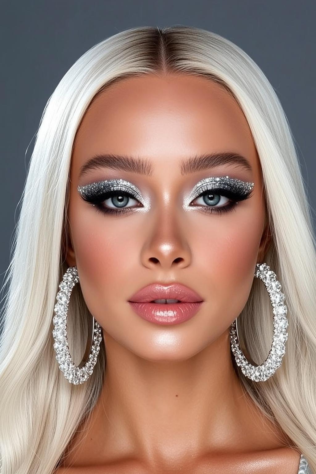 Makeup Close-up Shows Facing Directly Towards Her