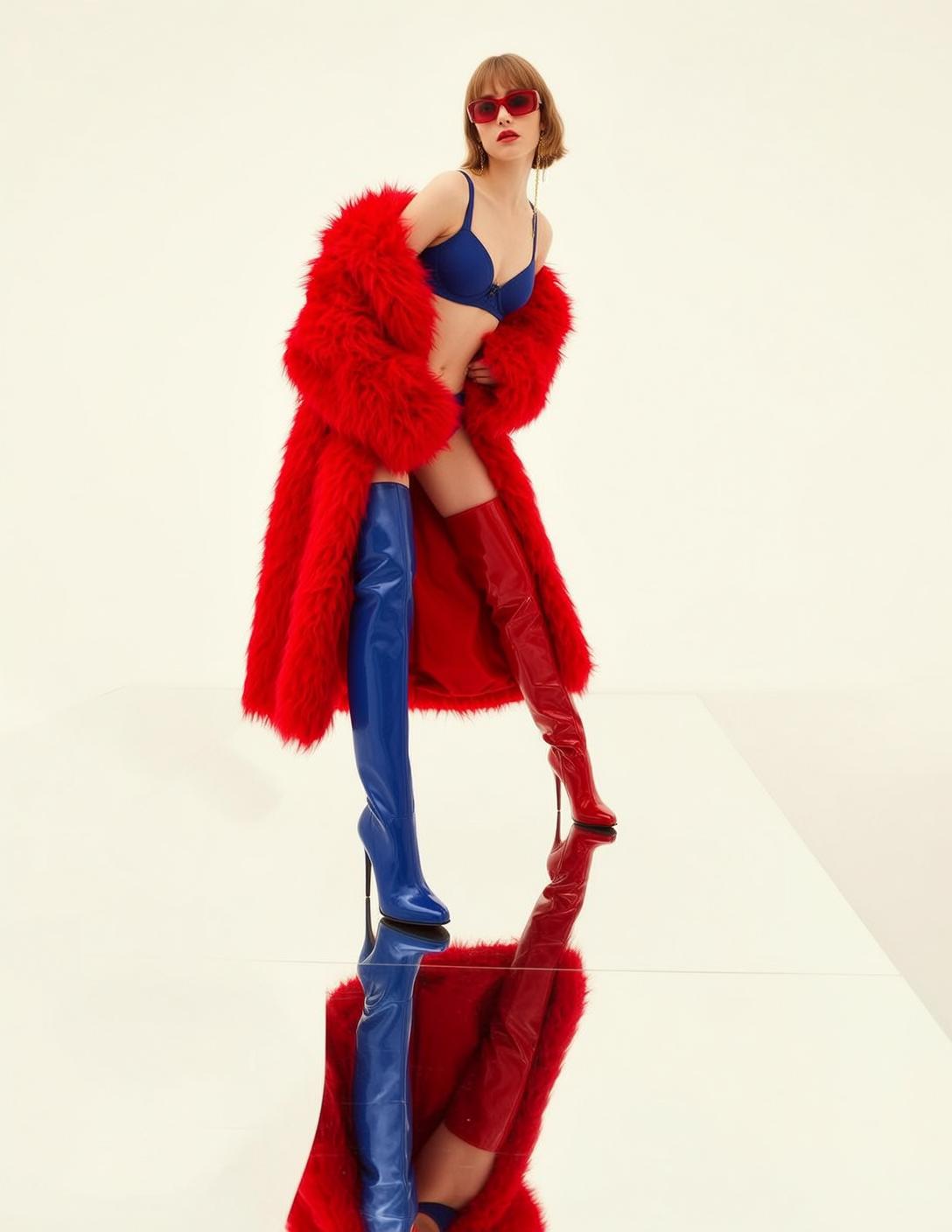 Red Fur Coat Studio Pose