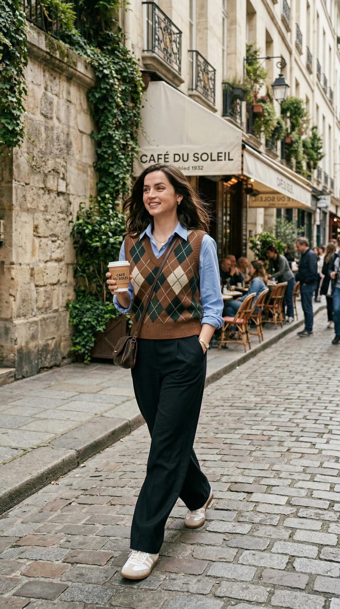 Walking Cafe Street Soft Light Medium Shot