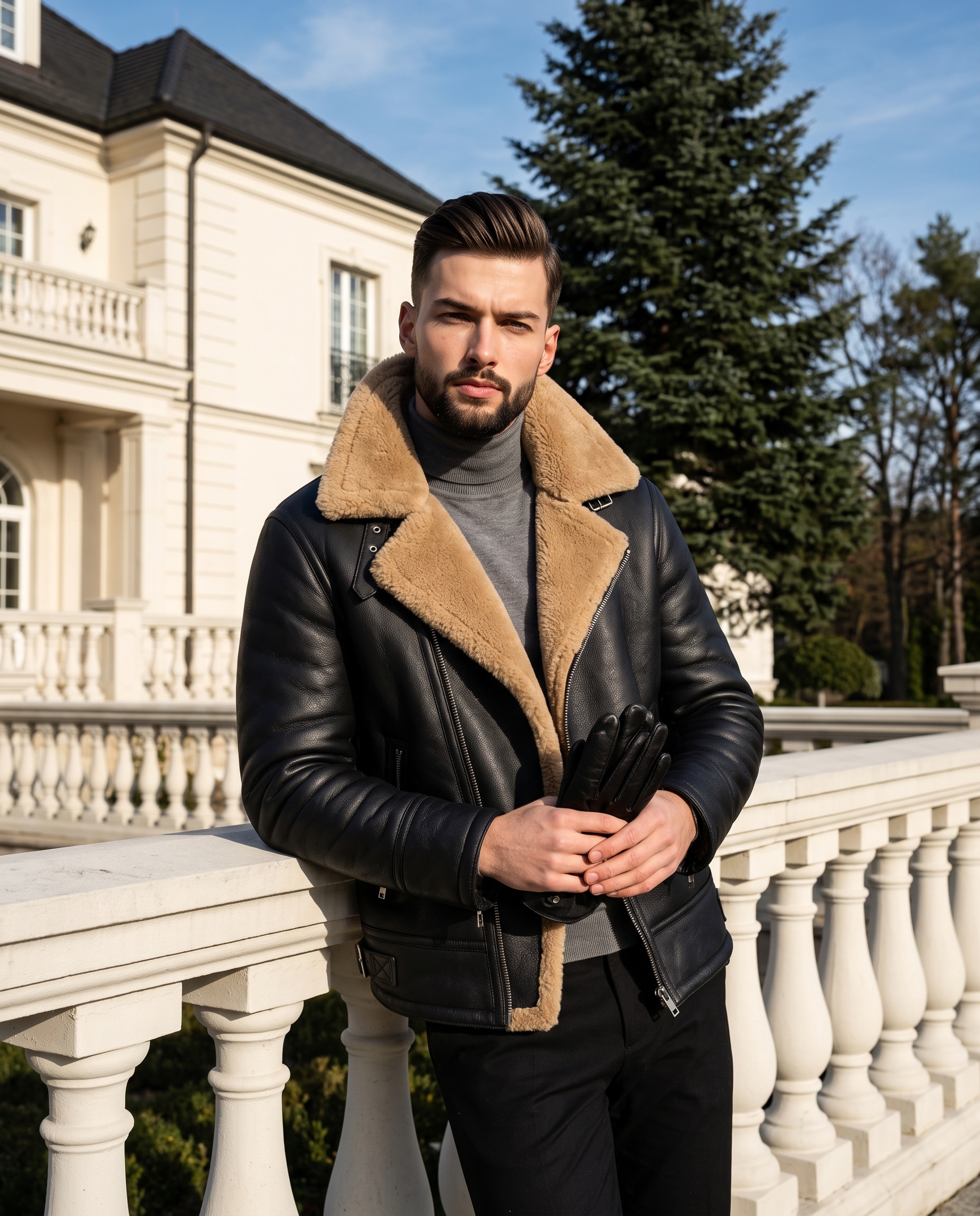 Leather Aviator Jacket And Gloves