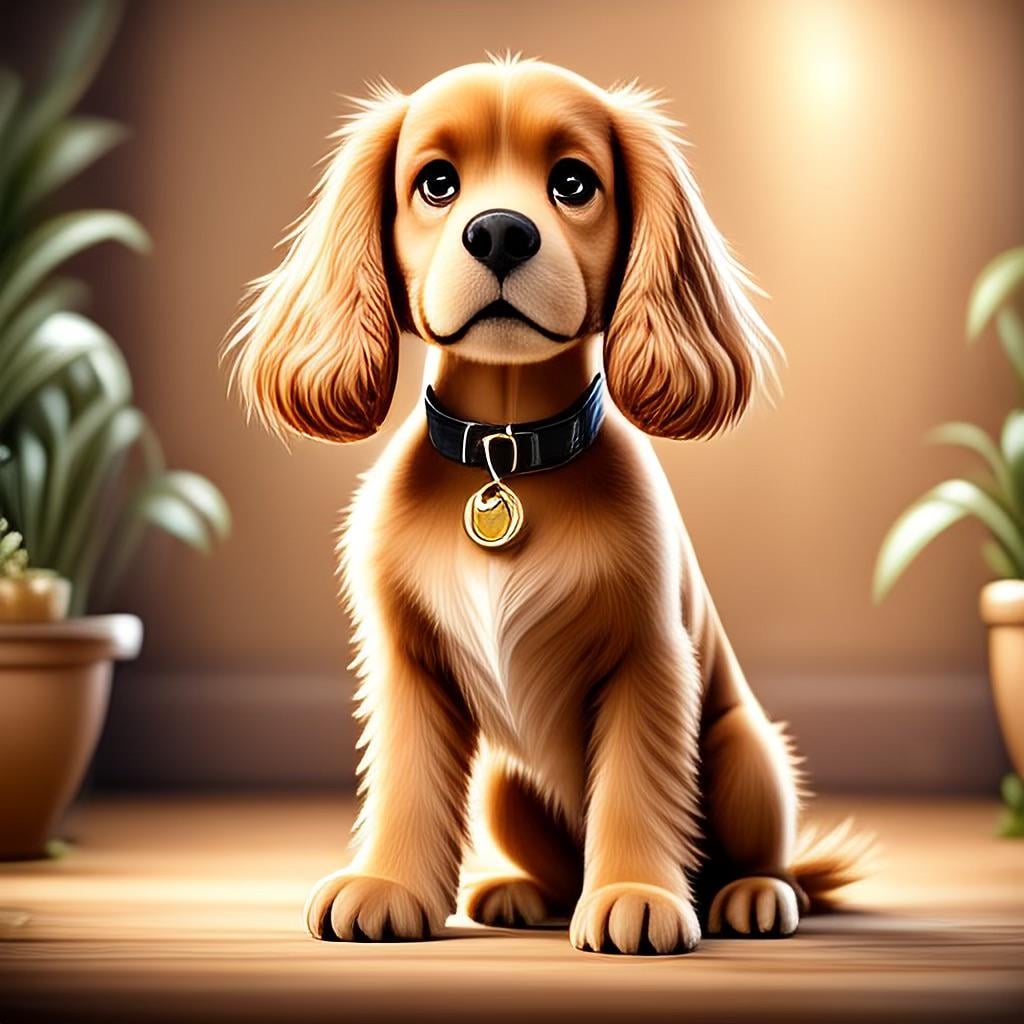 Golden Brown Spaniel Puppy Studio Portrait Polished Wood Floor