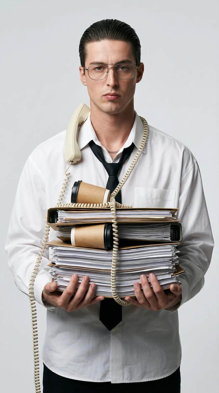 Realistic Man Office Overload Studio Portrait
