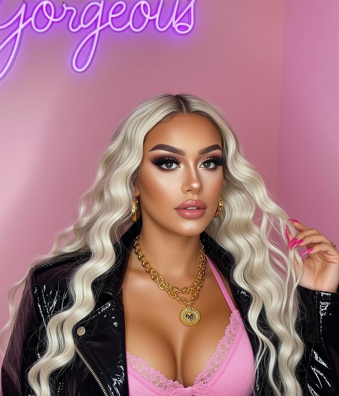 Pink Lace Bralette Leather Jacket