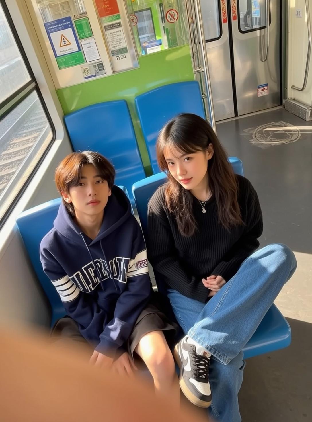 Train Couple Navy Hoodie Jeans