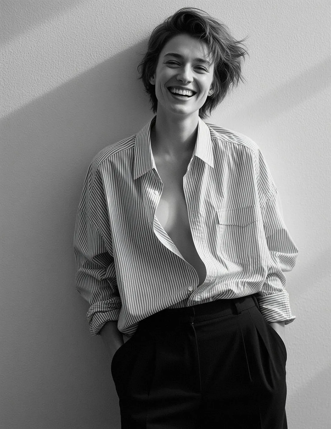 Medium Shot Portrait Young Woman With Short Tousled Brown Hair