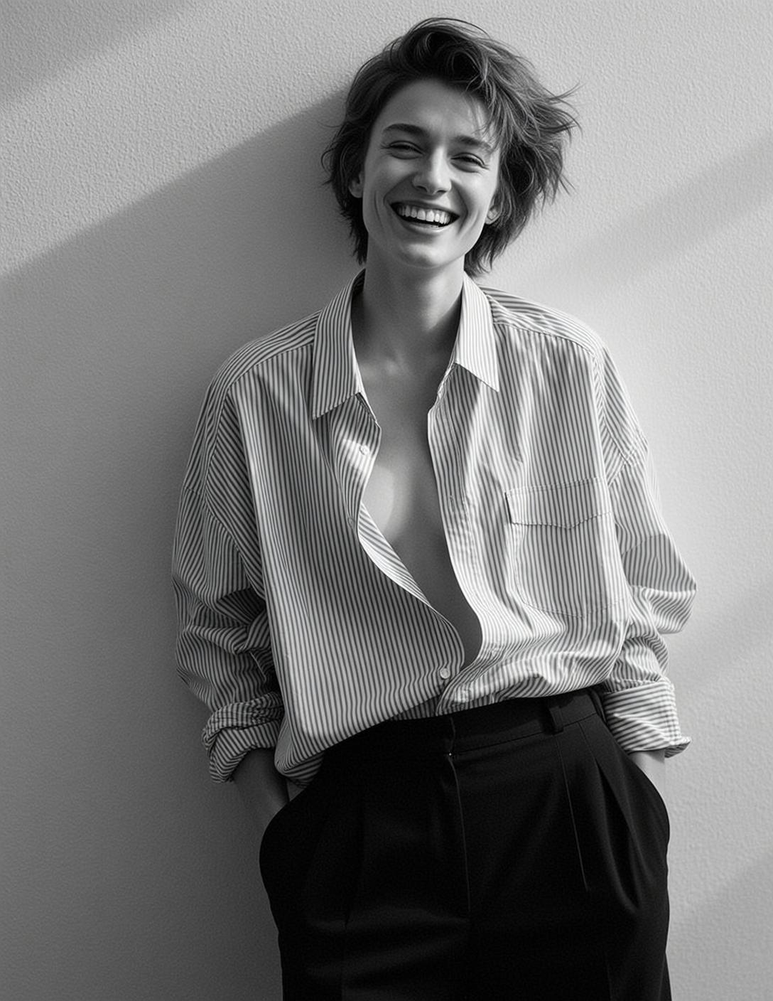Medium Shot Portrait Young Woman With Short Tousled Brown Hair