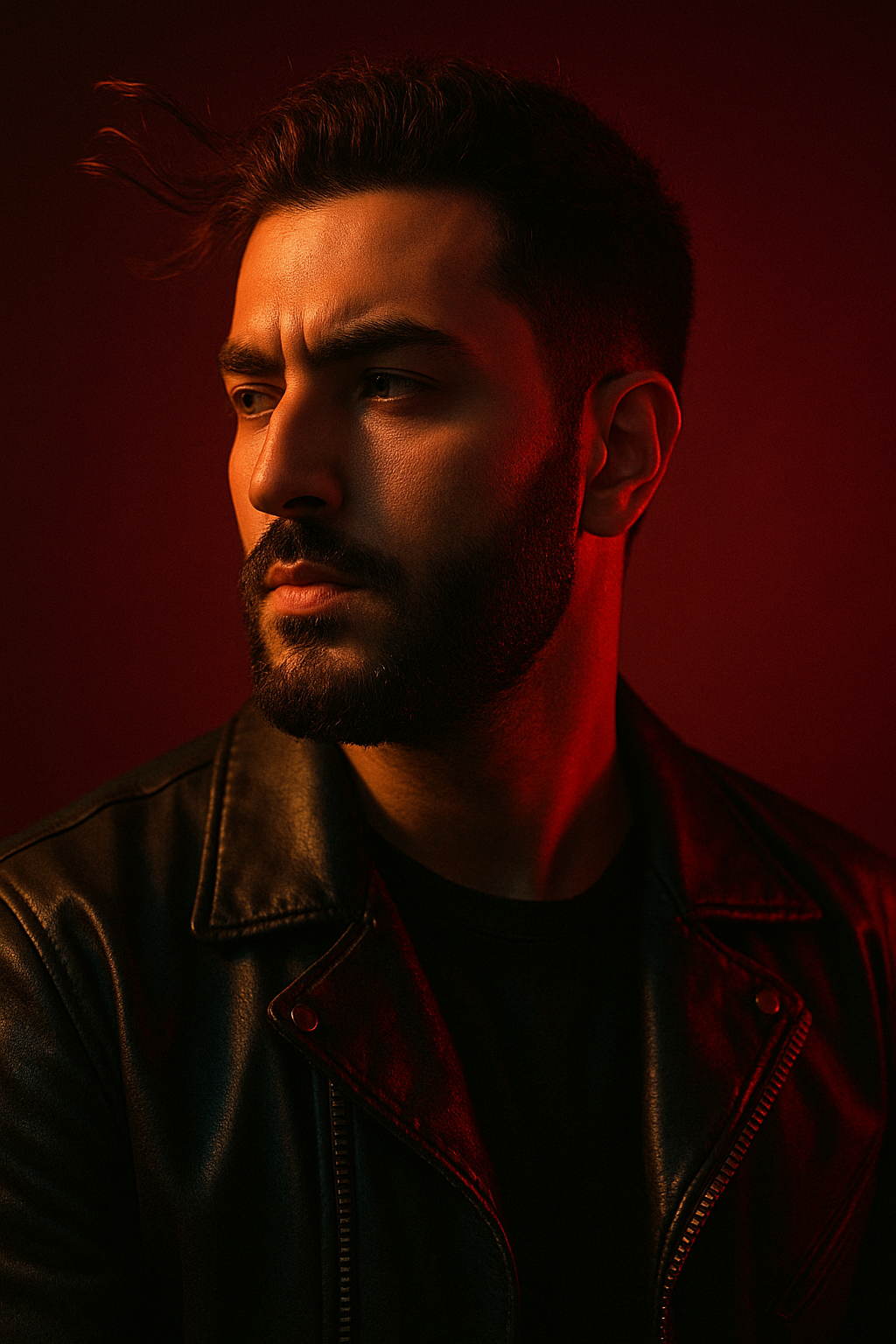 Crimson Rebel Fashion Portrait In Motion