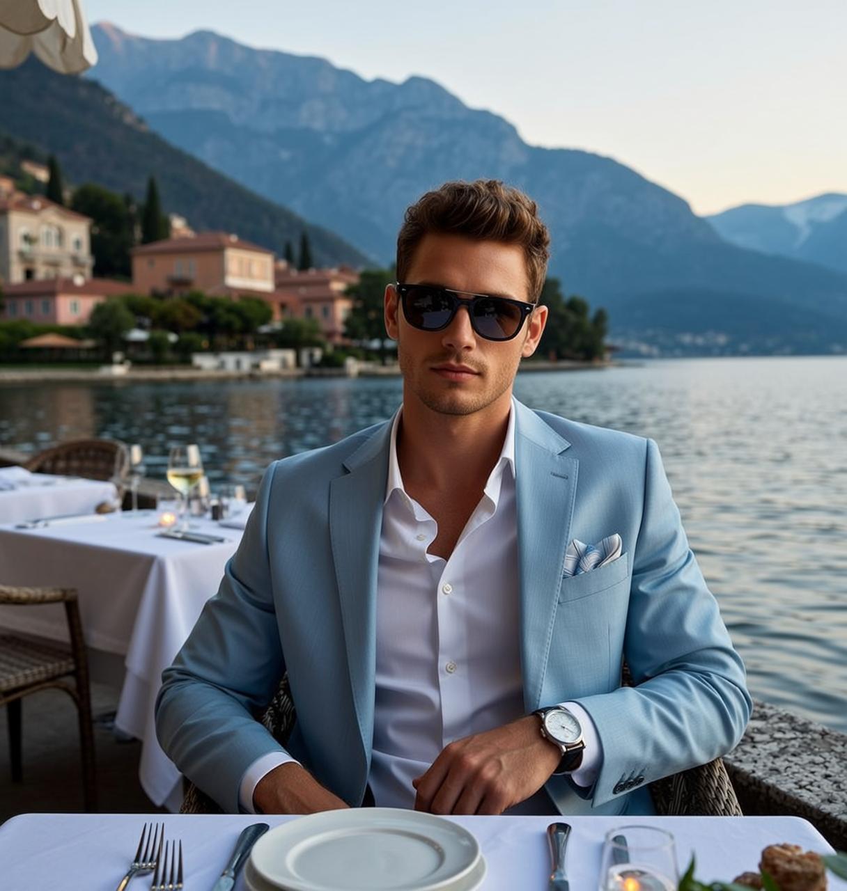 Brown Short Wavy Light White Dress Shirt