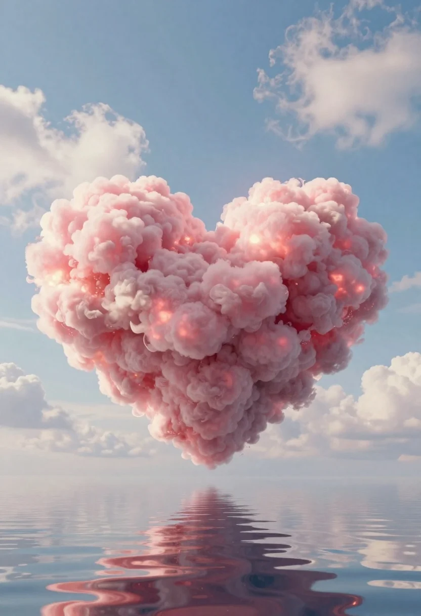 Digital Painting Surreal Fantasy Scene Featuring Massive Heart-shaped Cloud Floating reference photo
