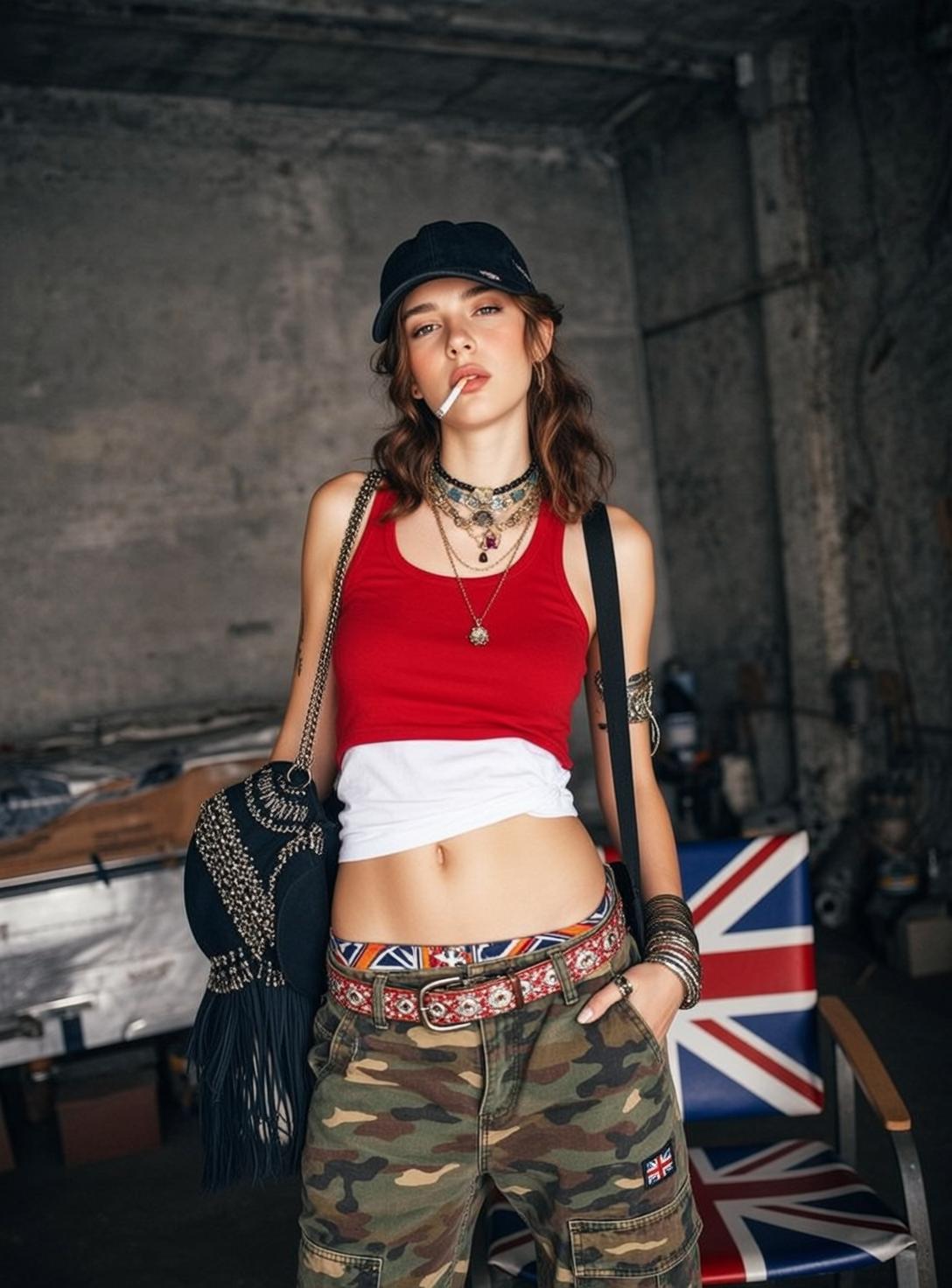 Industrial Setting Red Tank Top Cargo Pants