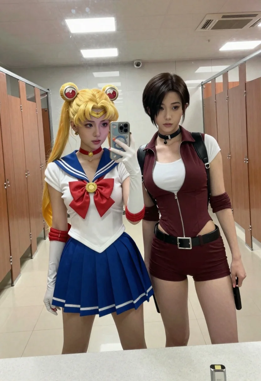 Mirror Selfie Two Women Locker Room One Cosplaying Samirror Selfie reference photo