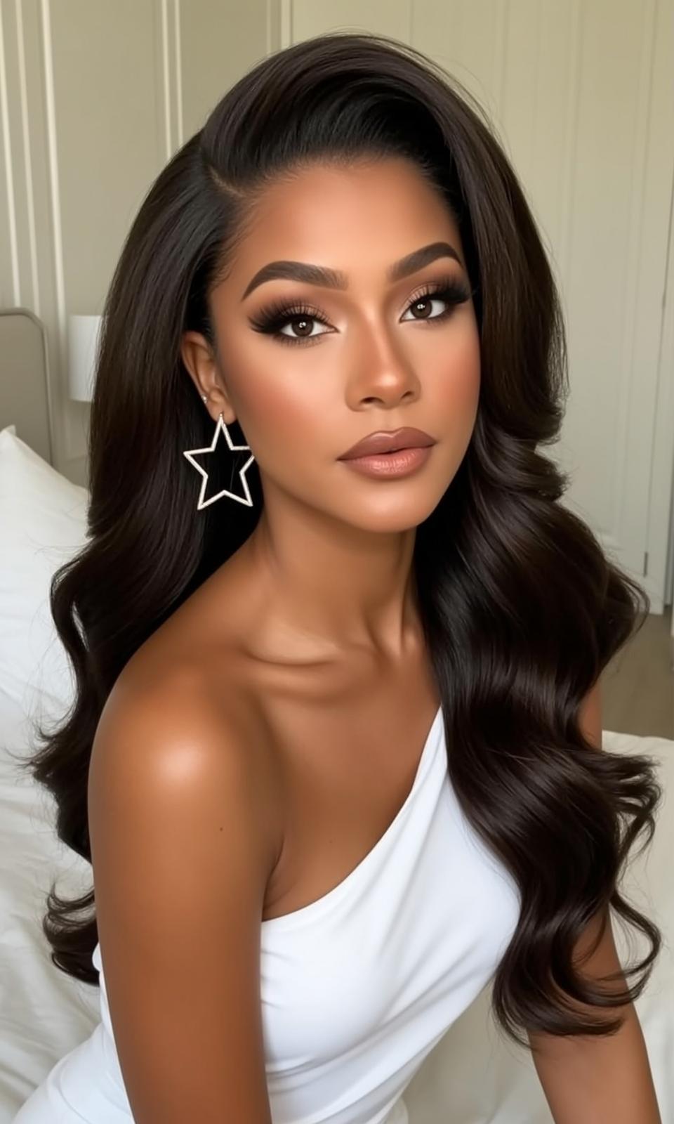 Hair Salon Beautiful Long Dark Wavy Tan