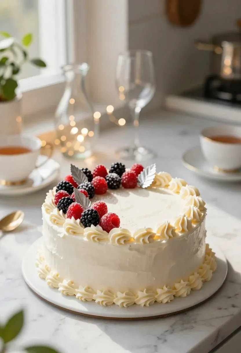 Close-up Elegant Dessert Cake White Plate Bright Kitchen Setting Subject
