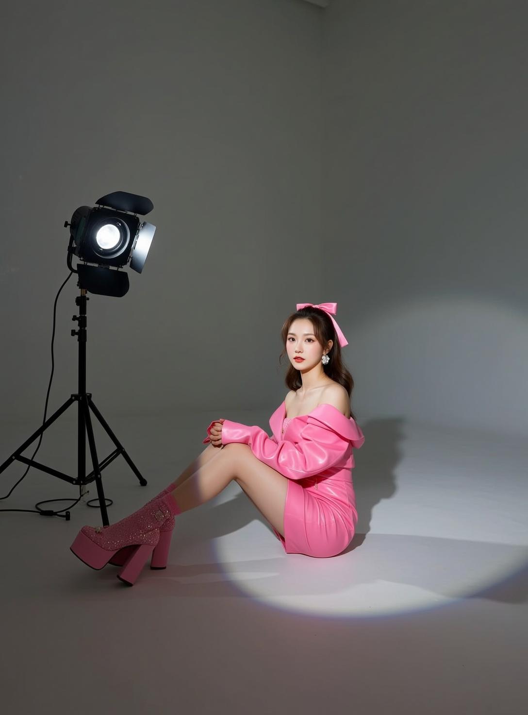 Pink Off Shoulder Studio White Floor