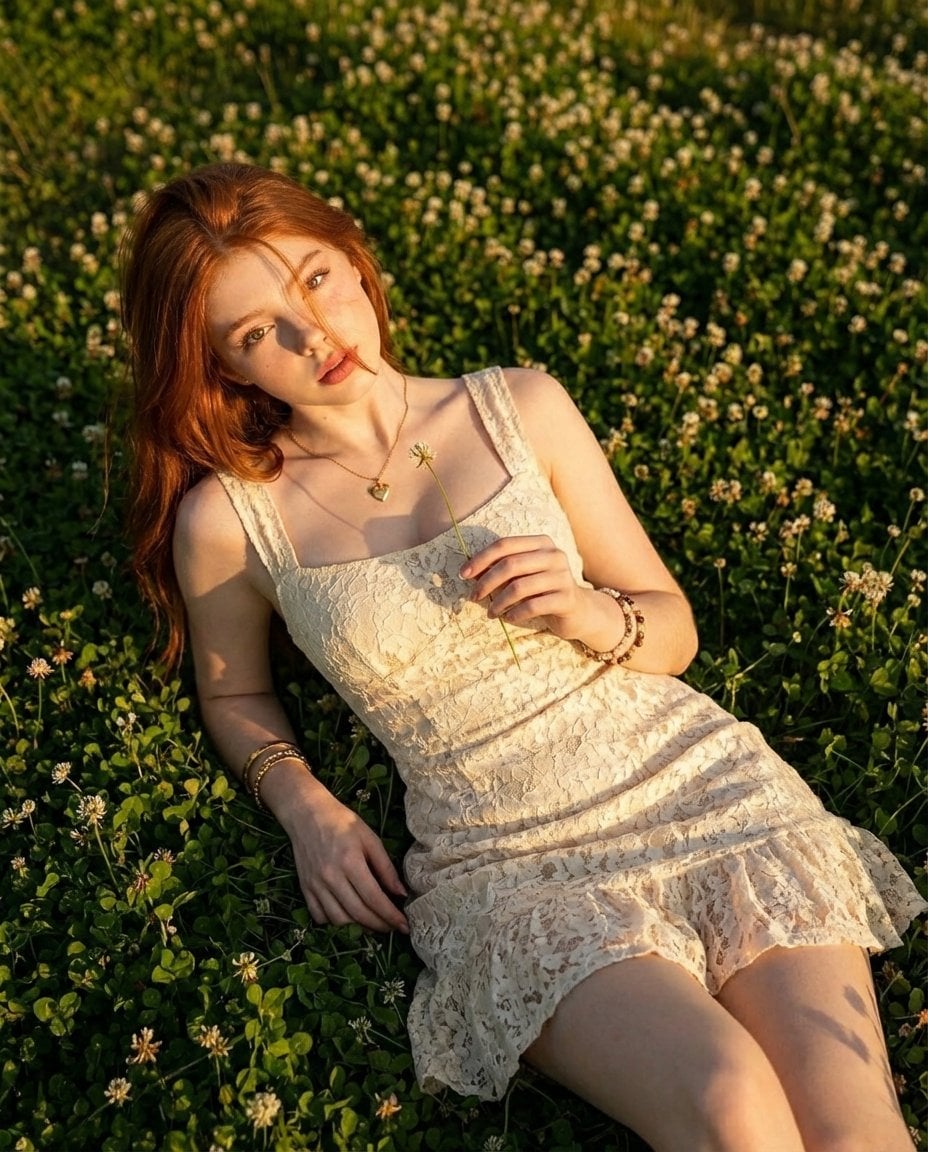 Lace Dress Field Clover Golden Light