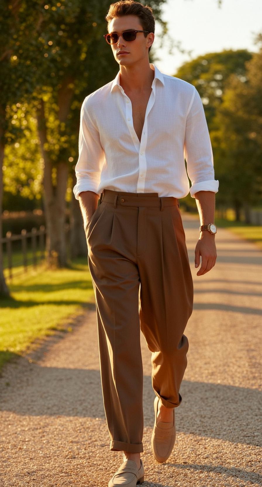 Young Short Wavy Brown Fair Unbuttoned White